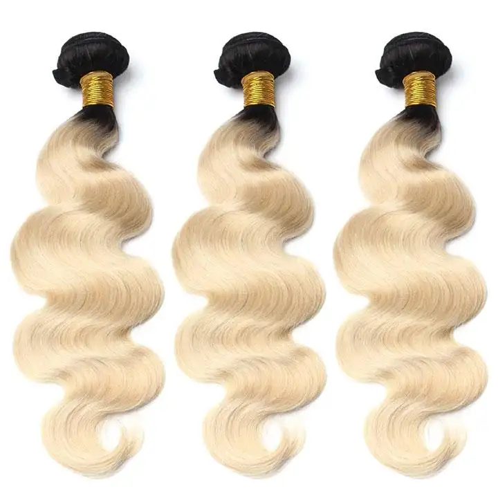 Bán Buôn Ombre 1B/613 Brazil Body Sóng 3 Bó Tóc Ombre Blonde Weave For Sale Đôi Tóc Con Người Sợi Ngang Mở Rộng