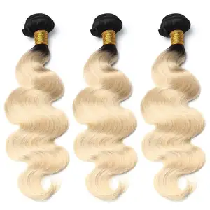 Wholesale Ombre 1B/613 Brazilian Body Wave 3 Bundles Hair Ombre Blonde Weave For Sale Double Human Hair Weft Extension