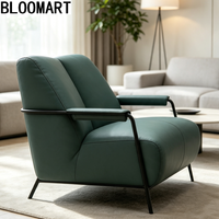 Fauteuil de loisirs haut de gamme en cuir véritable avec structure intérieure en bois massif et cadre en acier carbone finition cuivre antique
