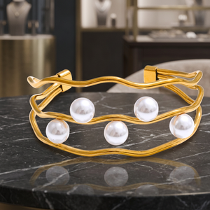 Pulseras Minimalistas de Acero Inoxidable con Baño de Oro de 18K, Imitación de Perlas y Diseño Geométrico, Resistentes al Agua, para Mujer - Product Image 3