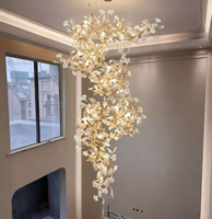 Lustre personnalisé pour hall d'hôtel, décoration en céramique, fleurs, feuilles de ginkgo, grands lustres longs, éclairage de plafond pour escaliers, villa