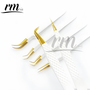 Luxury White <b>Powder</b> Coated Tweezer Gold Plasma Tip Eyelash Extension Tweezer Stainless Pointed Volume Fiber Customizable Private - Product Image 5