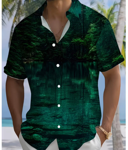 <span class=keywords><strong>Camisa</strong></span> Casual <span class=keywords><strong>de</strong></span> Verano para Hombre, Elegante, <span class=keywords><strong>Blanca</strong></span>, con Estampado Texturizado, <span class=keywords><strong>Manga</strong></span> <span class=keywords><strong>Corta</strong></span>, Abotonada, 100% Poliéster, Ecológica, Antiencogimiento, Talla XL, para Playa - Product Image 2