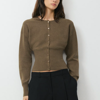 Cardigan en maille à col rond coupe ajustée, avec large ceinture côtelée, en maille Milano légère, doux et dense, double couche, Wonder Sweater