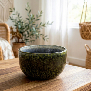 Glazed Ceramic Heat Resistant Speckled Green Round Candle <b>Bowl</b> Holder for Christmas & Valentine's Day Home Decor - Product Image 1