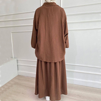 Abaya Dubaï Turquie islamique décontracté hauts couleur unie jupe mode 2 pièces chemise à manches longues Eid femmes musulmanes ensembles élégants