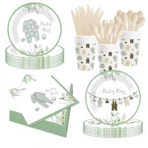 DAMAI - Vajilla Desechable para Fiesta de Revelación de Género de Bebé, Platos y Servilletas de Papel con Diseño de Equipo de Niño, Decoraciones para Baby Shower para 8 Invitados - Product Image 3