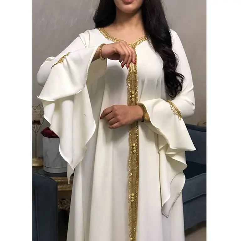 Jalabiya caftan robe arabe pour femmes dubaï turquie Abaya ruban broderie lâche musulman robes arabes vêtements islamiques