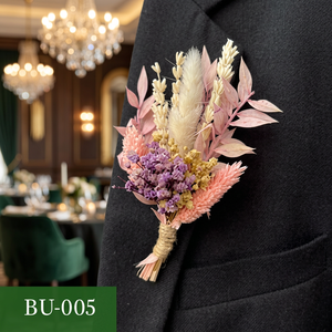 Boutonnière de fleurs séchées naturelles, corsage floral rustique bohème rose, fleur de revers pour mariage, cadeau pour la fête nuptiale - Product Image 2