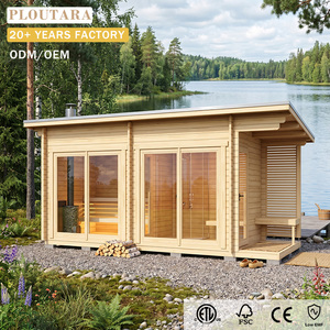 Sauna extérieur Ploutara 210 cm (83 po) avec vestiaire et terrasse, application Contractor Smart, certifié ETL CE FSC, kit modulaire préfabriqué - Product Image 1