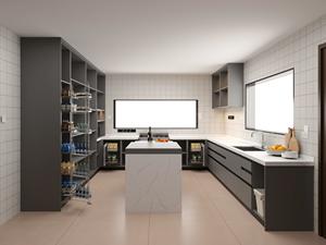 Gabinetes de Cocina Funcionales Grises con Cesta Extraíble y Cubo de Basura Empotrado para Apartamentos - Product Image 4