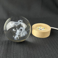 MH-SJ099 3D Laser LED boule de cristal lumineuse bois led lumière base cristal laser Dragon chinois