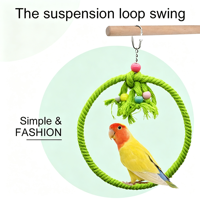 Jouet pour perroquet fait main personnalisable en fer, coton et lin, léger et durable, avec perles colorées, anneau suspendu et perchoir pour cage à oiseaux