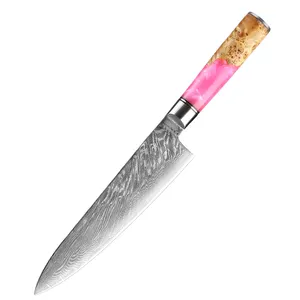 8 Inch Damascus Chef Knife Pink Resin Elegant Goddess Special Kitchen Gift Knife High Quality Sharp Japanese Home Slicing tools