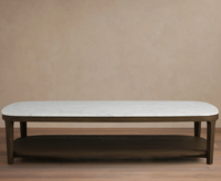 Table basse ovale en marbre avec étagère en bois, plateau en pierre de Carrare, structure en bois massif en forme de pilule, 6 options de couleur, moderne, luxueuse, pliable