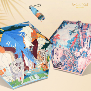 Real Star UPF50 + parapluie pour femme de haute qualité à impression globale à cinq plis joli sac à main <span class=keywords><strong>petit</strong></span> mini <span class=keywords><strong>parasol</strong></span> <span class=keywords><strong>parasol</strong></span> - Product Image 5