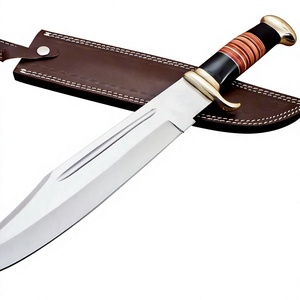 Couteau Bowie de camping en acier Damas OEM à lame fixe, léger, avec manche en bois et étui en cuir - Product Image 6