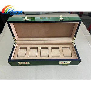 5 Slots Green Glossy Wooden <b>Watch</b> Storage Box Double Combination Lock Luxury <b>Watch</b> Collection Display <b>Case</b> For Gift Packaging - Product Image 3