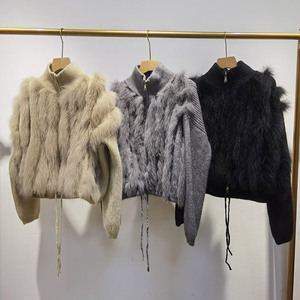Kış balıkçı yaka sıcak örgü kazak fermuarlar kadın tilki kürk ile kazak kırpılmış - Product Image 1