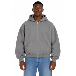 Sudadera con Capucha AURA para Hombre, Gris, con Cierre, Estilo Casual, Felpa, Corte Regular, Color Sólido, 100% Algodón, para Invierno, con Bolsillo - Product Image 1