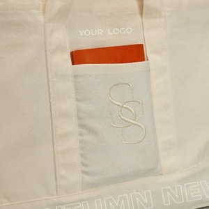 Eco-friendly Hot WholeSale High Quality Custom Organic Cotton Canvas Shopping Tote <b>Bags</b> With Pocket Embroidery Logo - Product Image 6