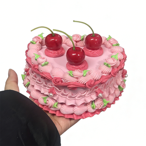 Handmade Plastic Lovely Eco Friendly Heart Shape Cake Jewelry Pink Cherry Decorative Trinket Storage Case Cream Faux Food <b>Box</b> - Product Image 6