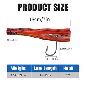 Esche da traina da 7'' per la pesca d'altura di grandi prede, con testa a jet e gonne a polpo, per la pesca al Mahi - Product Image 2