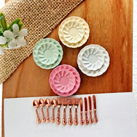 Miniature de maison de poupée DIY : Accessoire de photographie de scène, mini assiette à gâteau en métal avec couteau, fourchette et cuillère