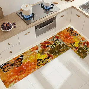 फलालैन रंगीन पैटर्न मुद्रित रसोई फर्श चटाई, गैर पर्ची, तेल-प्रतिरोधी और सुपर शोषक कालीन, प्रवेश द्वार चटाई