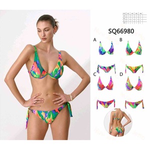 Set bikini HDJ con stampa colorata, slip con laccetti laterali, top push-up, taglia 42 44 46 48 - Product Image 1