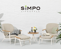 SIMPOLIFESTYLE Premium Outdoor-Möbel Sofa-Set Garten Terrasse Hotel Resort Aluminium Teak Stoff Innenhof Wohnzimmer Esszimmer