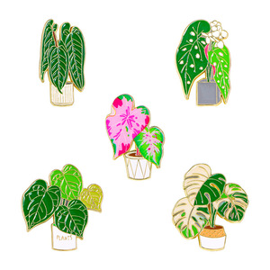 YINI Hersteller Großhandel Maßgefertigte 5-teilige Botanische Zimmerpflanzen Bedruckte Zinklegierung <span class=keywords><strong>Pins</strong></span> - Lebendige Detaillierte Blatt-<span class=keywords><strong>Pins</strong></span> - Product Image 5