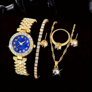 Phụ Nữ Sang Trọng Của 10Mm Dày Thạch Anh Quay Số Xem Cornucopia Kim Cương Thép Không Gỉ Châu Âu Phong Cách Mỹ 5Pcs Vòng Đeo Tay Phụ Kiện - Product Image 5