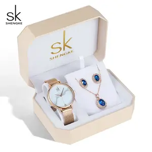 SHENGKE Luxus Schmuck Uhren Armbänder Ohrring Halskette Schmuck Uhr Geschenkset Box K0039L 12 Blau Zubehör Luxus Uhren set