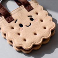 Sac fourre-tout en feutre écologique en forme de biscuit mignon - Design visage de dessin animé, sac de courses réutilisable, logo personnalisé OEM/ODM pour usage quotidien ou cadeau