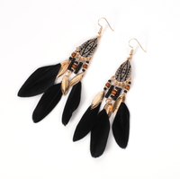 Grosir grosir grosir buatan tangan Bohemian Boho anting-anting mode halus menjuntai jatuh bulu asli rumbai panjang untuk wanita