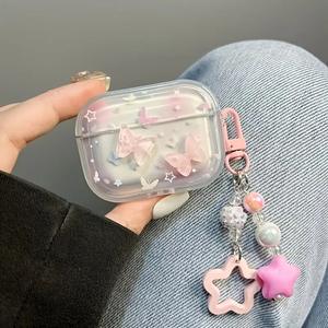 Linda chica 3D gradiente mariposa auricular funda para <span class=keywords><strong>Airpods</strong></span> 4 Pro 2 <span class=keywords><strong>3</strong></span> generación mujeres auriculares funda protectora con cadena - Product Image 3