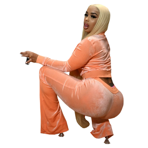 Haute qualité femmes deux pièces ensembles <span class=keywords><strong>velours</strong></span> recadrée sweats à capuche pantalons de survêtement capuche zippée <span class=keywords><strong>pantalon</strong></span> évasé décontracté en gros survêtement - Product Image 4