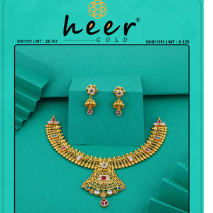 Traditional gold <b>necklace</b> with intricate design bridal jewelry set with earrings ethnic indian wedding jewelry <b>statement</b> piece - Product Image 2