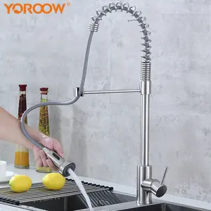 With Pull Down Sprayer Single Handle Brushed Nickel Pull Out Kitchen Faucet 304 Stainless Steel Cold and Hot Water Kitchen Room