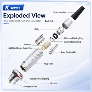 Connecteur circulaire métallique étanche IP68 série K, type MIL-STD, à pousser-tirer, droit, 2-32 broches FGG pour équipement marin et extérieur - Product Image 2