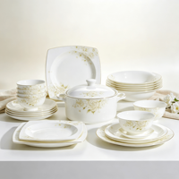 Service de vaisselle en porcelaine fine de style chinois, comprenant des bols et assiettes carrées, design minimaliste, compatible micro-ondes