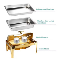 YITIAN Plat Chauffe-Plat Rond de Luxe en Acier Inoxydable Doré avec Couvercle Roulant Visible, Set Buffet Traiteur