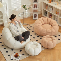 Fauteuil paresseux moderne en velours en forme de citrouille avec ottoman, fauteuil nuage écologique pour salon