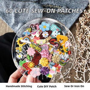 Nonwoven Felt Chenille Embroidered Iron-<b>On</b> <b>Patches</b> 60-Piece Random Assorted Eco-Friendly DIY Accessories for Hats Flower Heart - Product Image 2