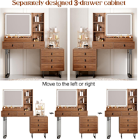 Table de maquillage moderne avec miroir tactile rétractable grand format, éclairage réglable et étagères de rangement