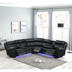 Contemporary Genuine Leather U-Shape Sectional Ottoman Convertible and Extendable <b>Pet</b> Friendly for Apartment Living Room Use - Product Image 1