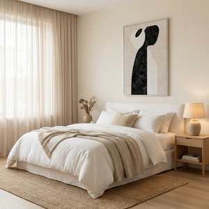 Peinture abstraite en noir et blanc sur toile texturée, grande œuvre d'art murale pour la décoration du salon et de la chambre à coucher, vente en gros - Product Image 3