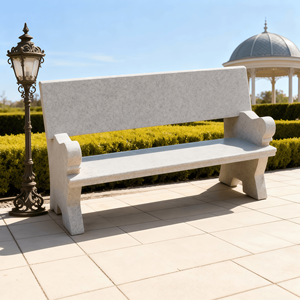 ספסל גן חיצוני מאבן טבעית מגולפת ביד, משיש לבן, עם משענת, מותג JZ, אחריות ל-5+ שנים, עיצוב מסורתי - Product Image 5