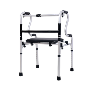 Rollator multiusos con asiento y bandeja para servir-Andador plegable de aluminio Ayuda de movilidad de altura ajustable de 4 ruedas - Product Image 5